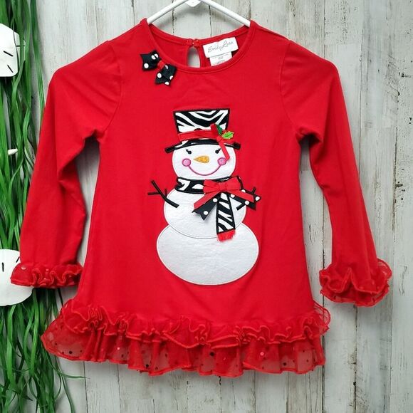 Emily Rose Snowman Ruffled Top Red Size 6 - Picture 1 of 8